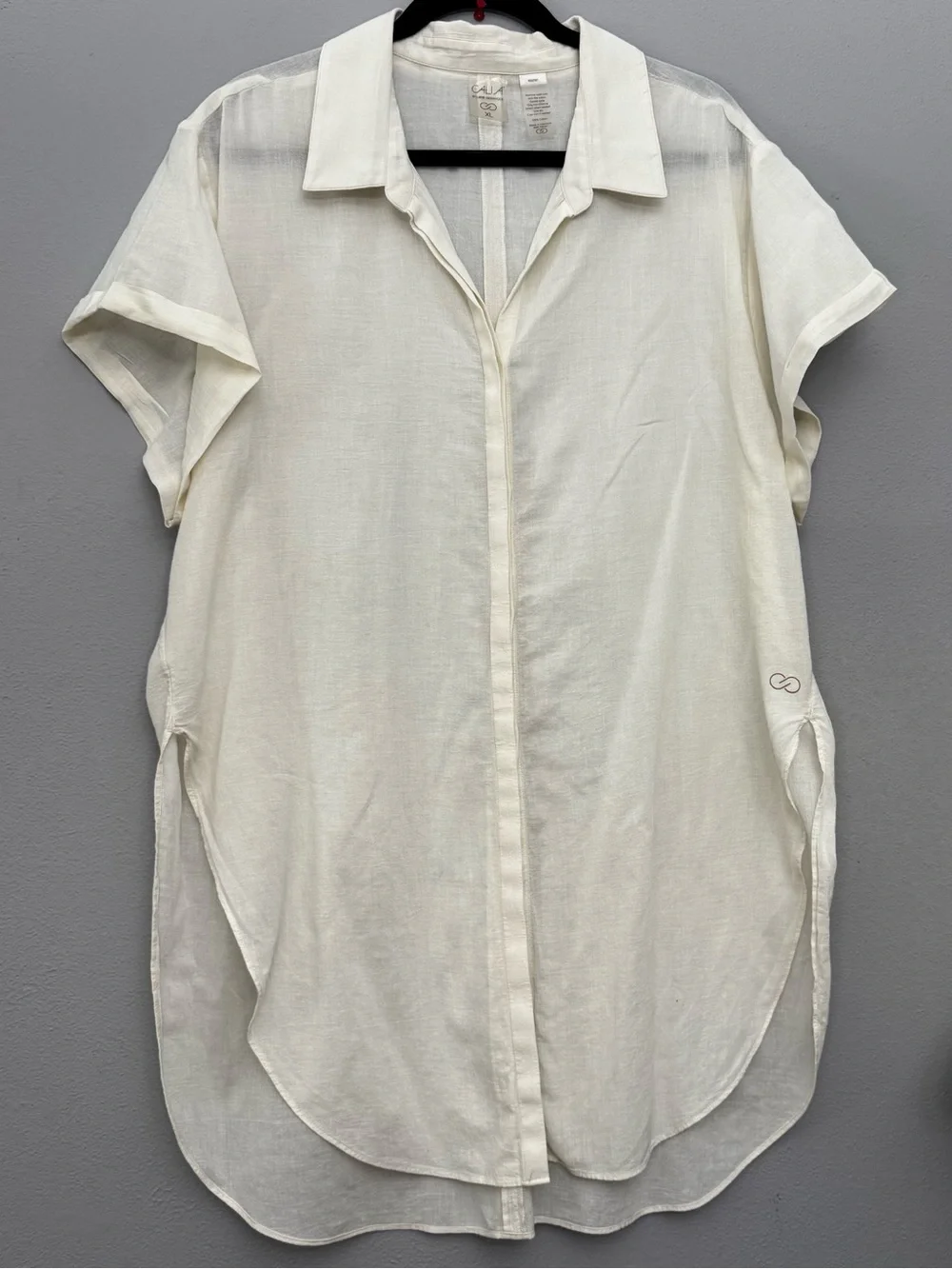 CALIA Carrie Underwood Cream Cotton Gauze ShortSleeve Tunic Button Down Shirt XL - Picture 4 of 9
